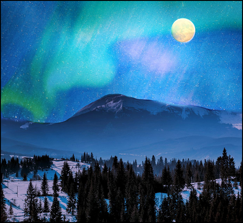 <p><strong>Mountain Range Aurora Borealis</strong><br>This was a photo manipulation project of mine where I turned a day scene of a simple mountain range and turned it into a night scene with a visual sky of the aurora borealis.</p>