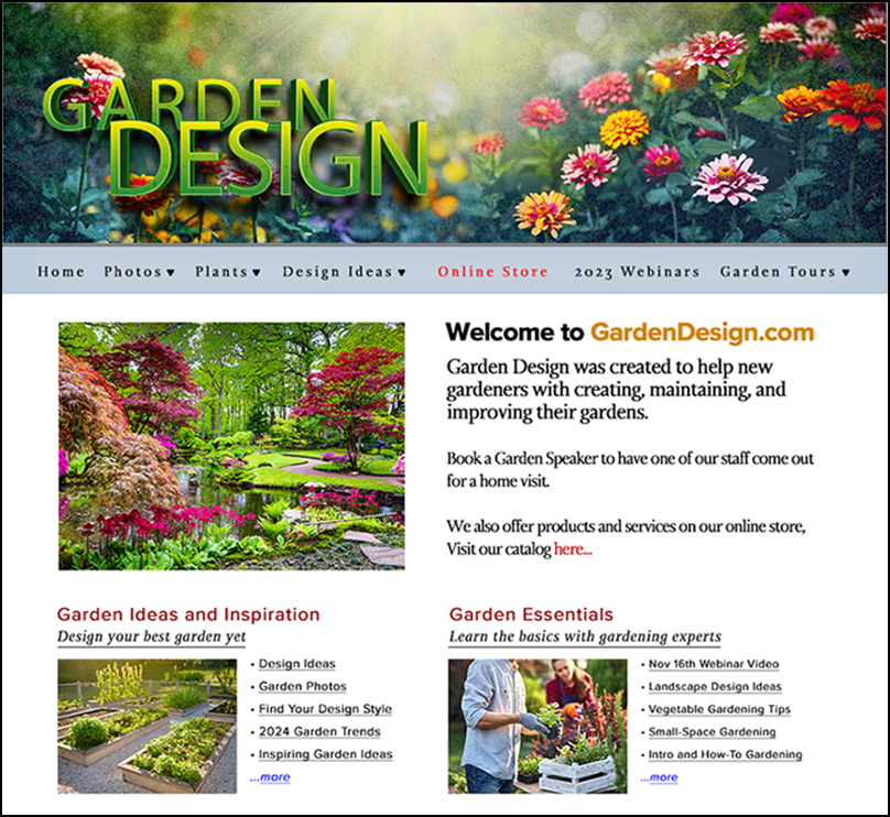 <p><strong>Garden Design</strong><br>A website designed in Adobe Photoshop for GRA-470 a User Interface and Experience course.</p>