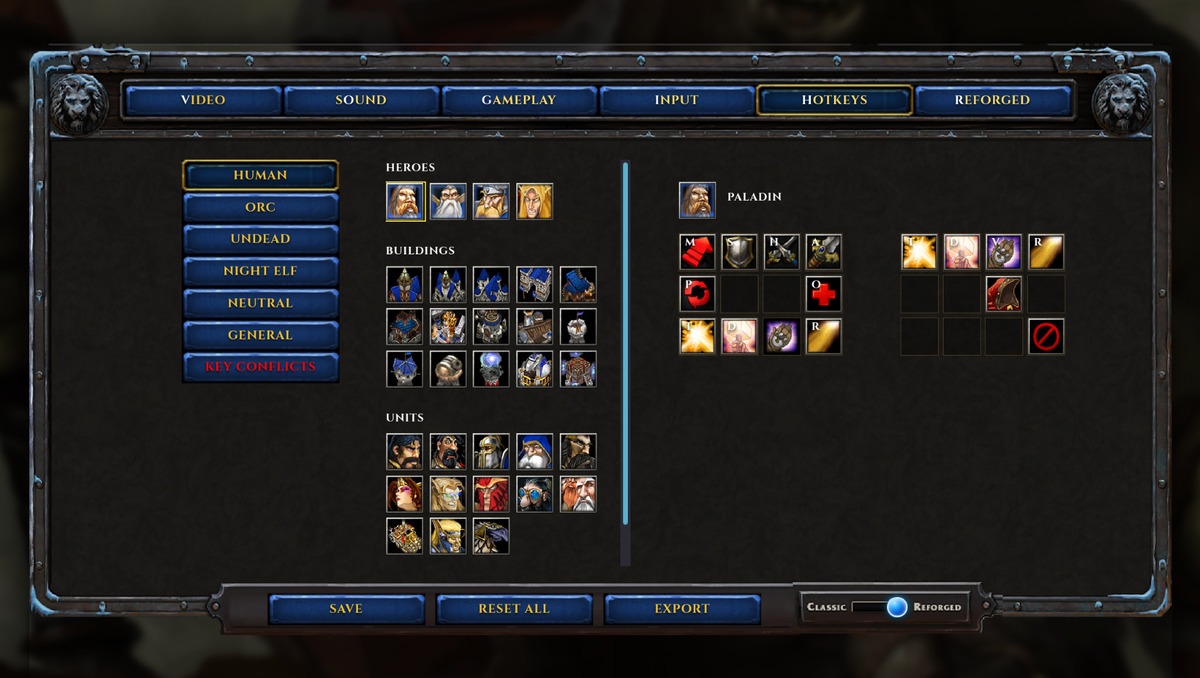 Warcraft III Preferences desktop interface