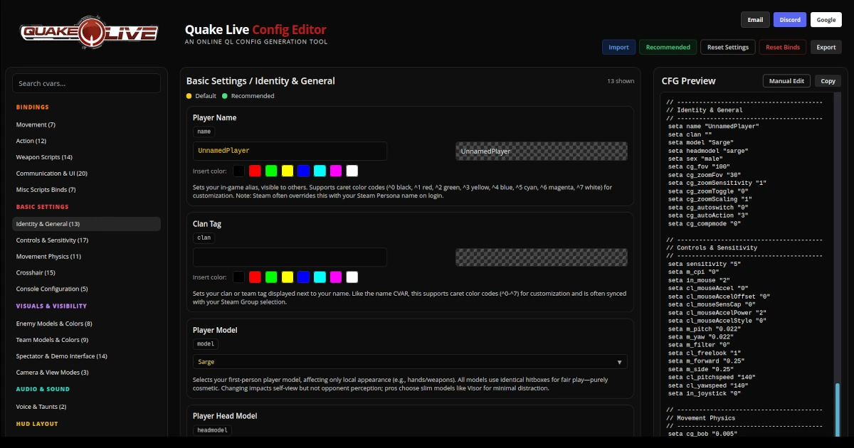 Quake Live Config Editor Preview
